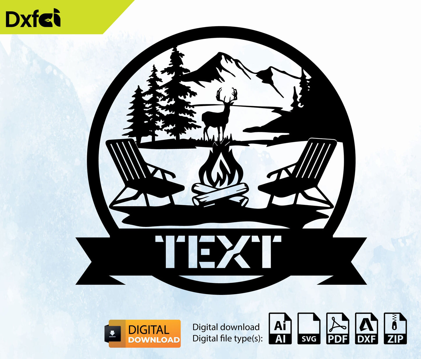 Campfire SVG DXF File, Laser Cut Template, Wall Art, Engraving Decal, Digital Vector for Silhouette & Cricut, #DUV1085