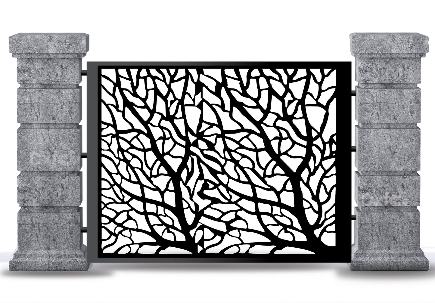 Door Panel Garden tree room divider leaf garden gate Fence Wrought Iron Drawing Door Panel Dxf Svg #2559