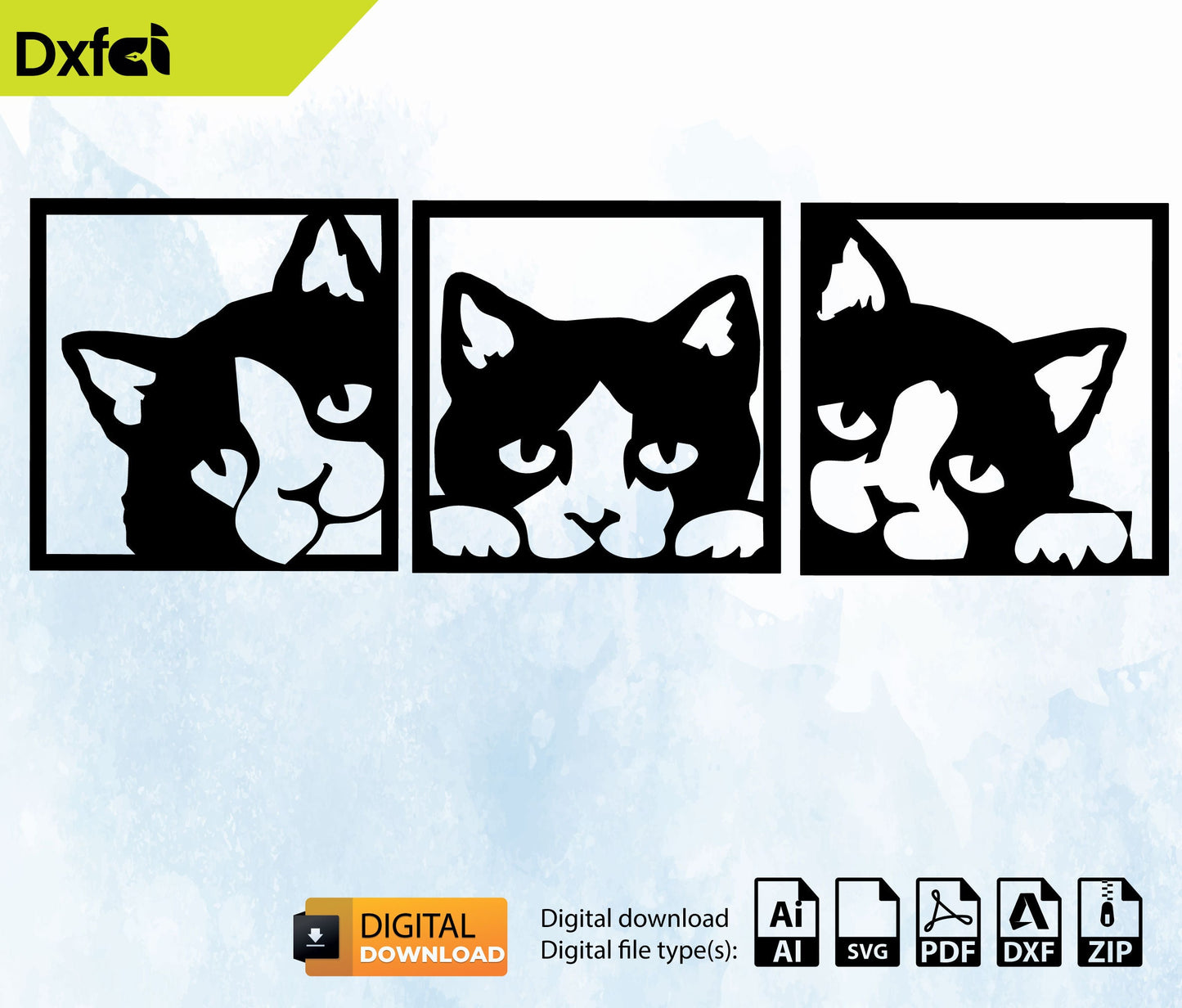 Cat Wallart Decor Svg Laser Cut, Svg, Dxf, CNC Cutting, CNC Router, Digital, Vector Files, Instant Download Svg Dxf Files