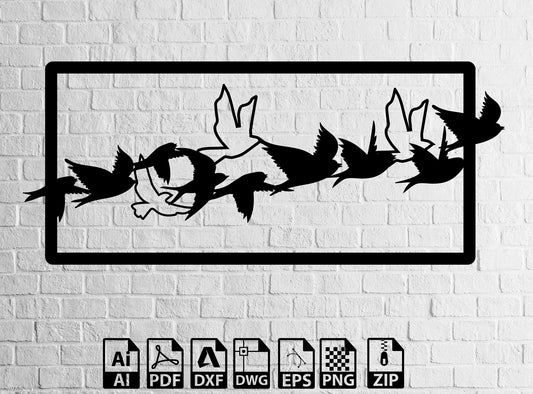 Flying Bırds laser cut dxf pdf eps files wall sticker engraving decal silhouette template cnc cutting router digital vector download