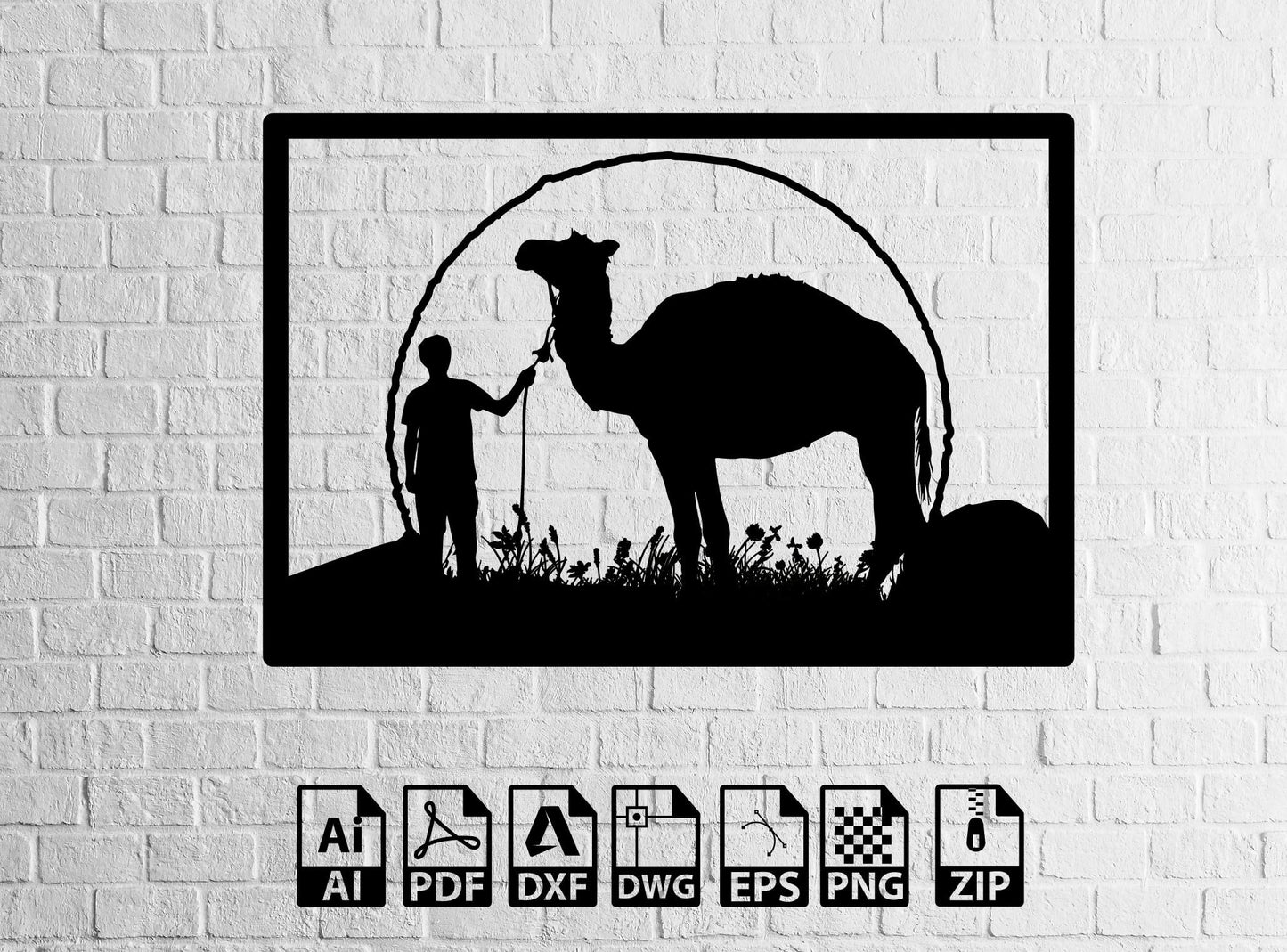 Camel wallart decor full moon decor Decor  Laser Cut, Svg, Dxf, CNC Cutting, CNC Router, Digital, Vector Files,