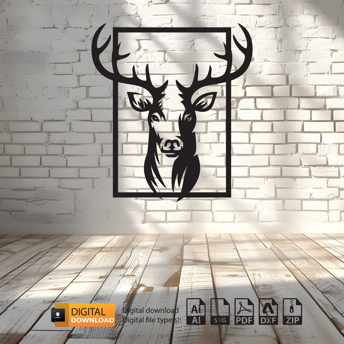 Deer Wall Decor SVG | Deer DXF Laser Cut File | Square Patterned Deer Decor | Laser DXF Cut