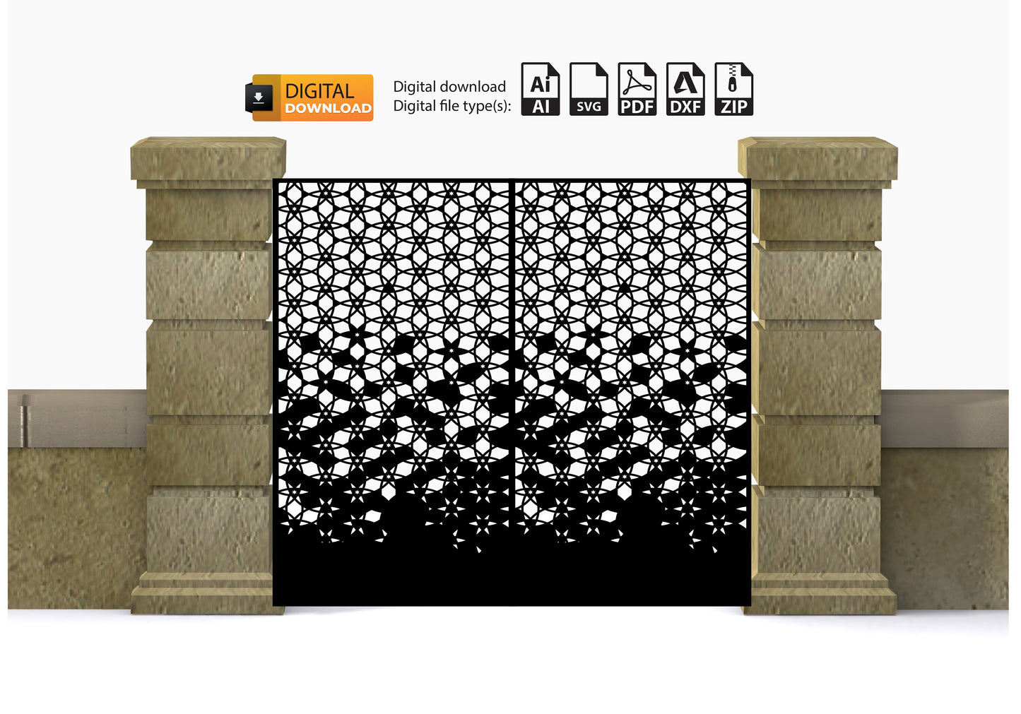 Garden Gate High Fence Dxf Files Svg Files Wrought IronLaser Gate Cutting Files Panel Dxf laser cutting , plasma cutting Metalic & Wood CNC