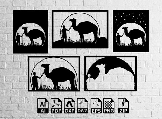 Camel wallart decor full moon decor Decor  Laser Cut, Svg, Dxf, CNC Cutting, CNC Router, Digital, Vector Files,