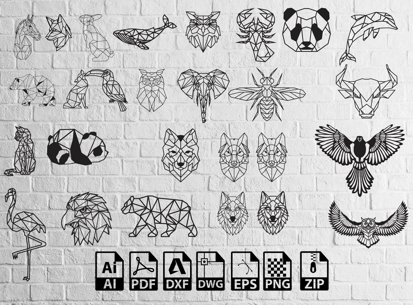 Geometric Animal Svg 28+ Bundle ,Polygonal animals svg Dxf,Geometric polygon svg ,polygonal  tshirt,Files vector Laser Cutting File