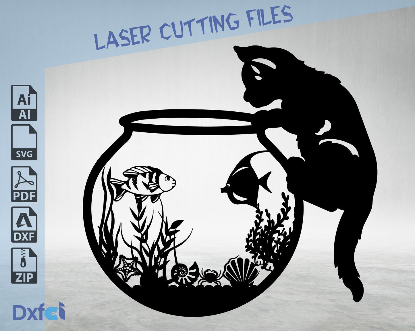 Funny Cat Fish Svg Dxf Files | Aquarium SVG | Cricut & Laser Cut Files