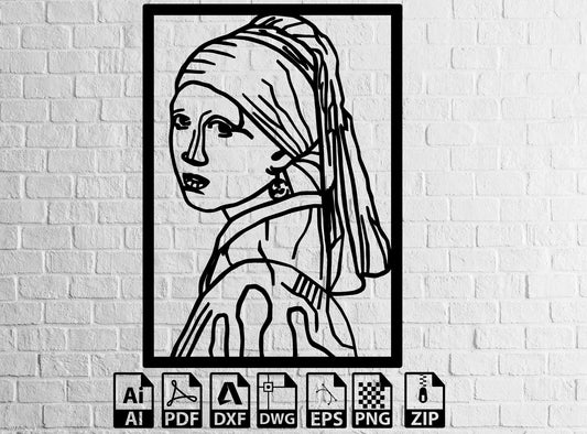 girl with pearl earrings svg wall art decor dxf decor , Lightburn ,Circut