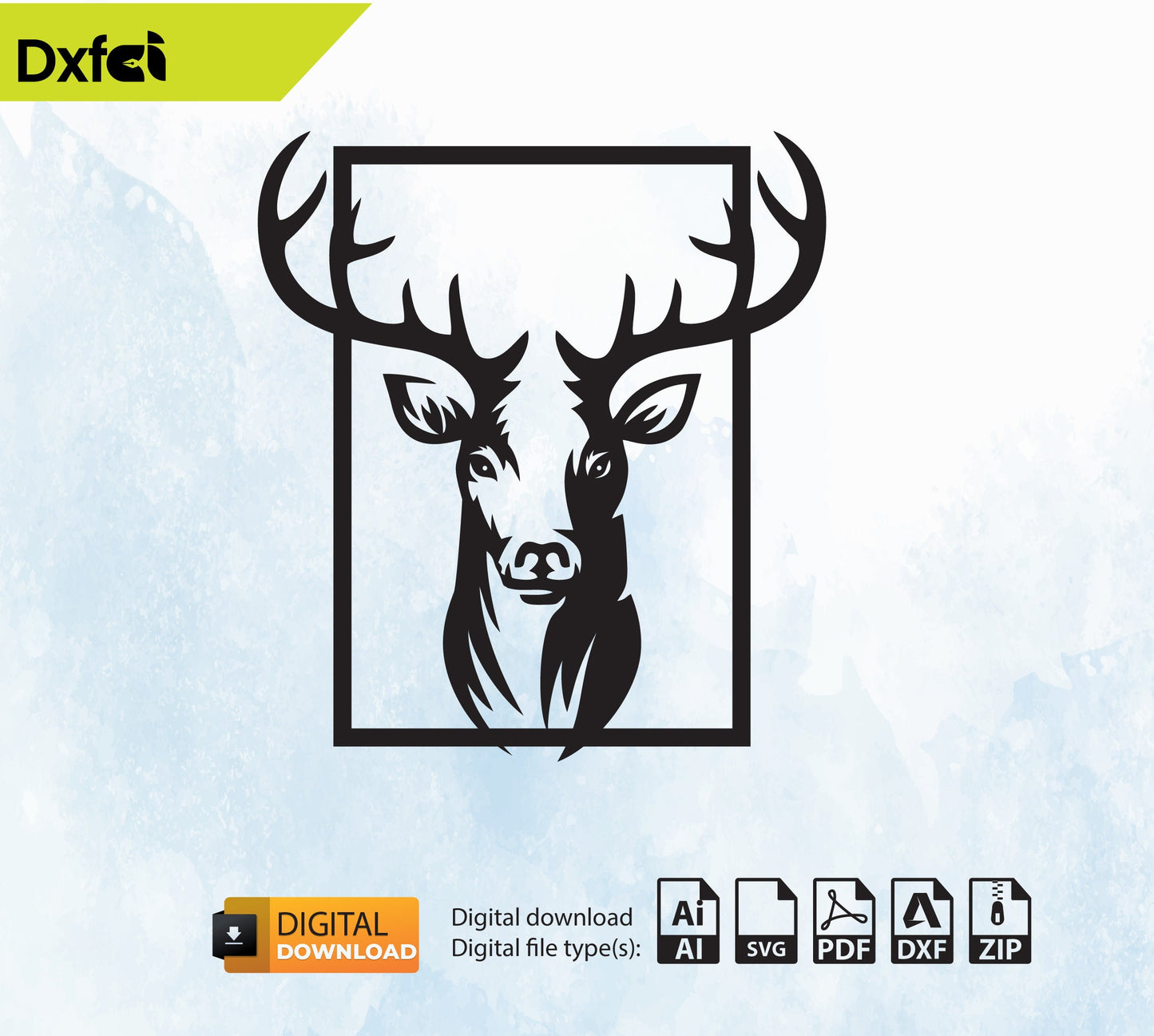 Deer Wall Decor SVG | Deer DXF Laser Cut File | Square Patterned Deer Decor | Laser DXF Cut