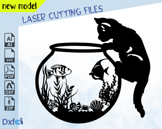 Funny Cat Fish Svg Dxf Files | Aquarium SVG | Cricut & Laser Cut Files