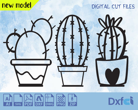 Cactus Svg Laser Triple Cactus decal silhouette digital Lightburn ,Circut digital file