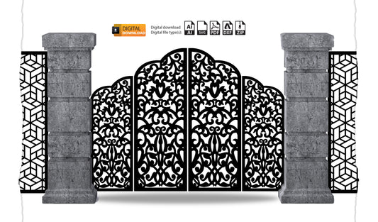 Digital Garden Gate with Tree Pattern| DXF, SVG, AI Files | Partition Wall Divider for Laser Cutting #37