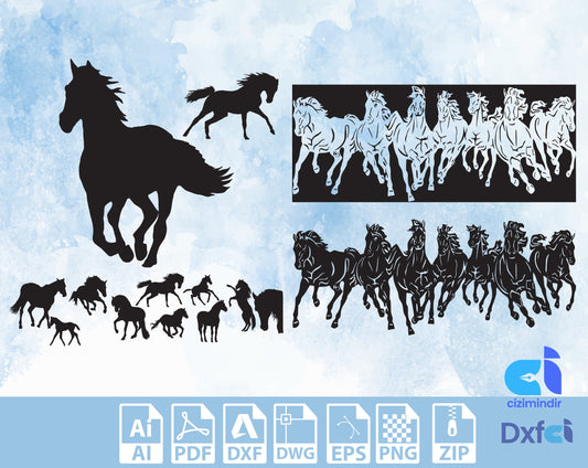 Horse Svg silhouette Pack SVG DXF, Horse Clipart, Animals cut file for laser, dxf for plasma, cnc file, svg for Cricut LightBurn laser