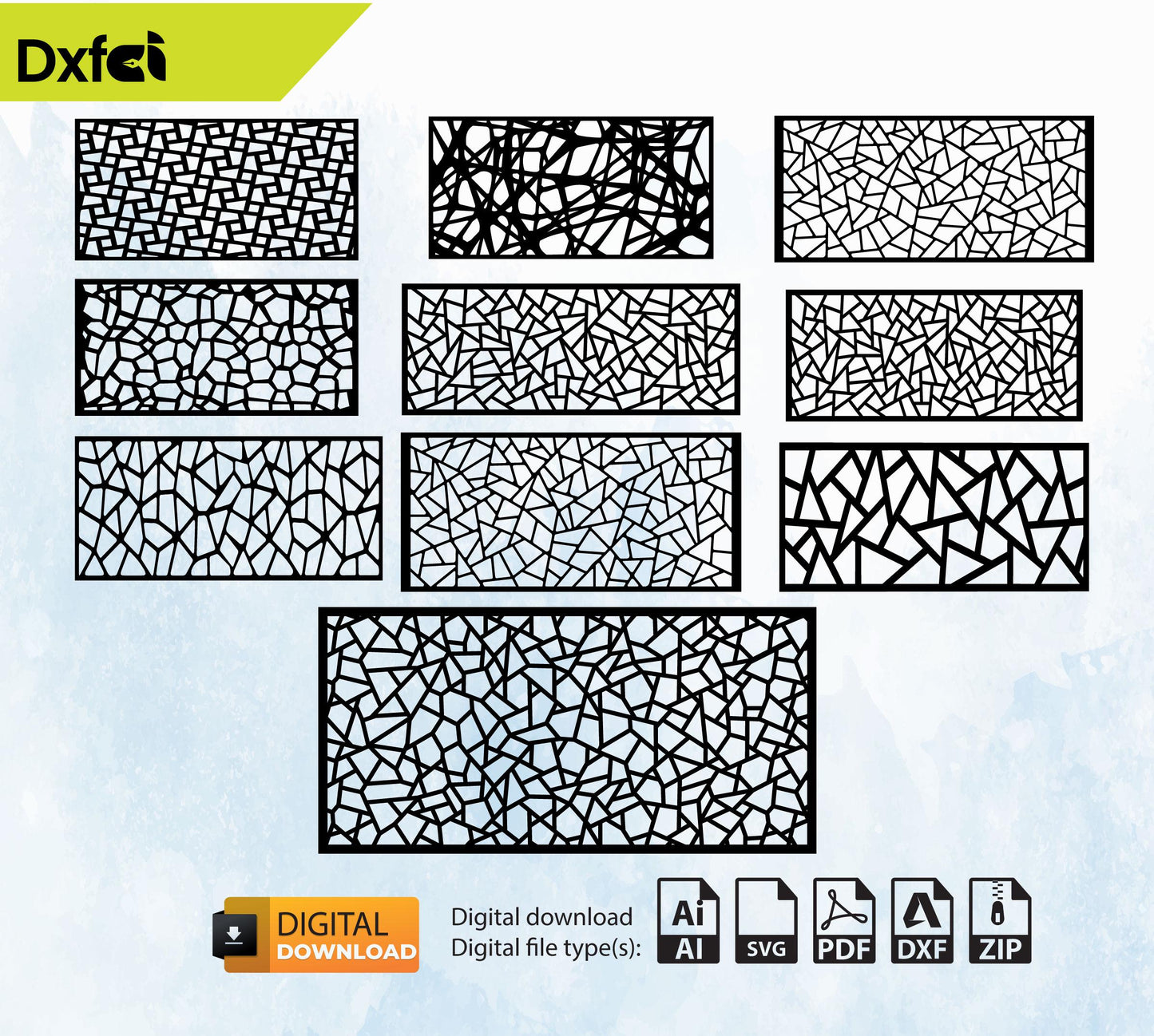 Broken Wall Glass 10Pcs Wall Panel Fence Drawing Panel Dxf  DXF file for laser cut garden gate Dxf Svg Files plasma cutting iron fence