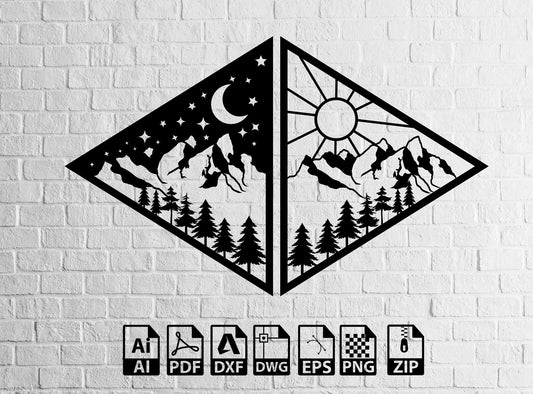 day and night painting Decor  Laser Cut, Svg, Dxf, CNC Cutting, CNC Router, Digital, Vector Files , Lightburn ,Circut