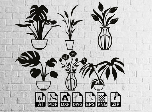 Flower pots and flowers decor drawings Decor  Laser Cut, Svg, Dxf, CNC Cutting, CNC Router, Digital, Vector Files , Lightburn ,Circut