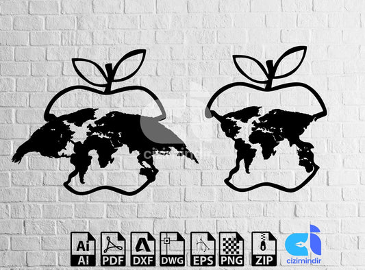 Apple World Wall Decor Laser cut files SVG, DXF, CDR, Ai vector plans,laser file,cnc pattern, cnc cut, laser cut, cnc file