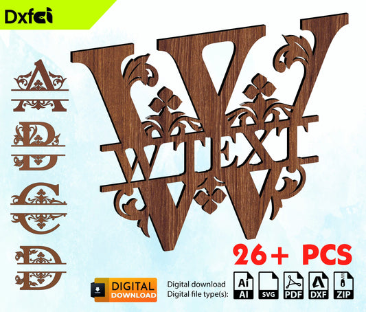 Custom Monogram Alphabet Font 26+ Letters Svg Cdr Dxf Files for Laser Cut Wall Art Decoration