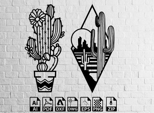 Cactus Decor desert flower Wall Art Deco Drawings Laser drawings vector Files