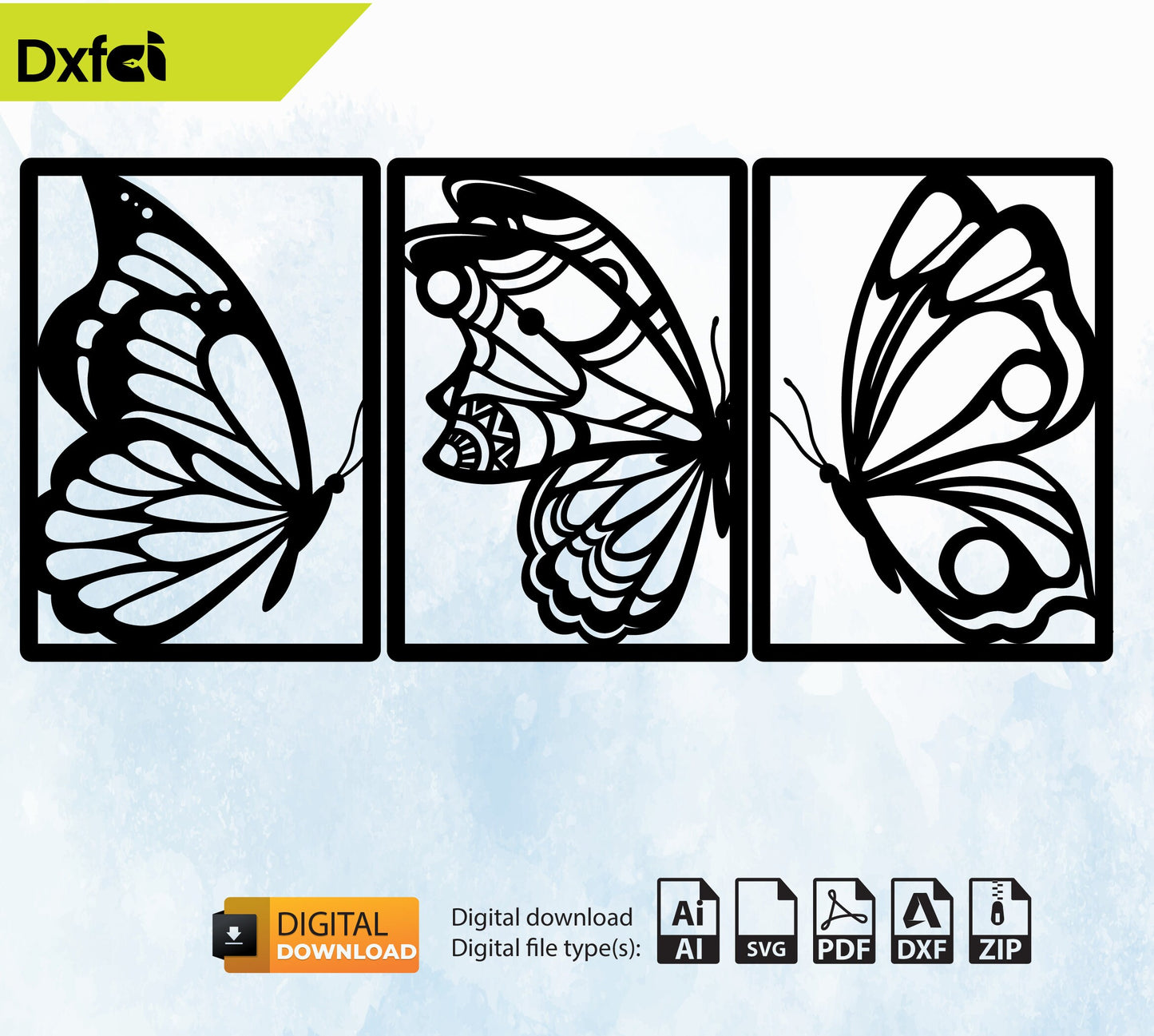 Butterfly SVG, Butterflies DXF, Laser Cut File, Wall Art, Digital Vector Files, Instant Download, Lightburn, Cricut, CNC Cutting