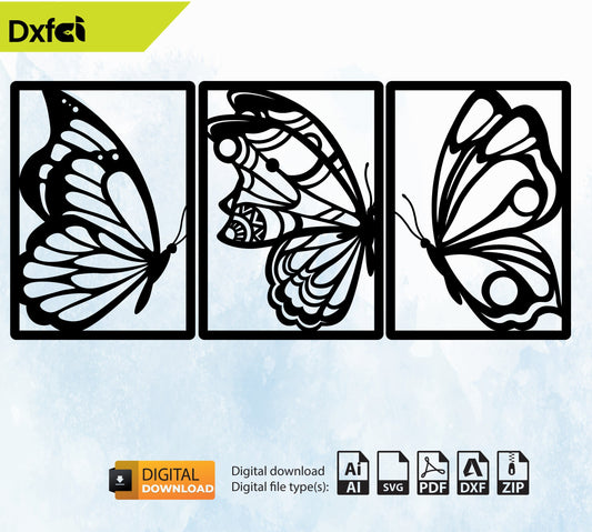 Butterfly SVG, Butterflies DXF, Laser Cut File, Wall Art, Digital Vector Files, Instant Download, Lightburn, Cricut, CNC Cutting