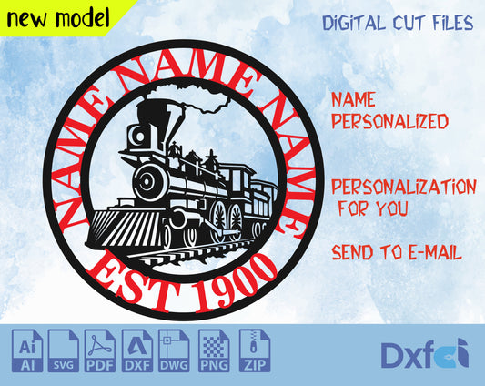 Customizable Steam Train SVG Dxf Files Name Sign - Personalized Metal Wall Art Design