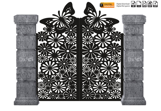 Butterfly Floral pattern Privacy Screen Dxf,Svg Decorative Metal Panel, #3131 Panel Collection Panel Dxf laser cutting , plasma cutting