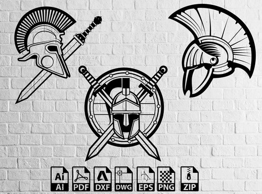 Gladiator Helmet Svg Dxf Files Wall Decal, Roman, Galea Plume, Greek, Greece, Old World, A.D., B.C., Vinyl Sticker, Wall, Home, Bedroom