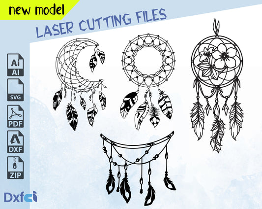 Dreamcatcher Svg, Dxf Files Laser Cut Plasma  Split Monogram Dreamcatcher SVG, Dreamcatcher Clipart, Feathers Svg, , Lightburn ,Circut