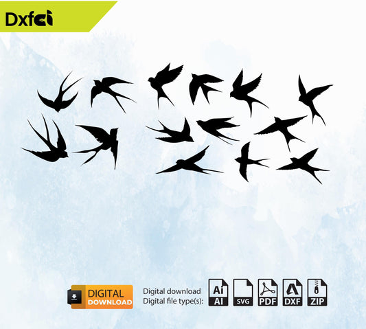 Flying Birds SVG Dxf Files Laser Cut | Swallow Birds Vector | Cricut & Laser Cut Files