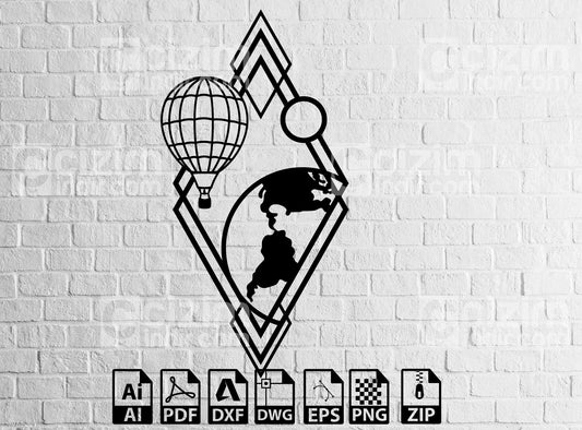 World Decor Flying Balloon Home Decor Wall Art World Map Laser Cut