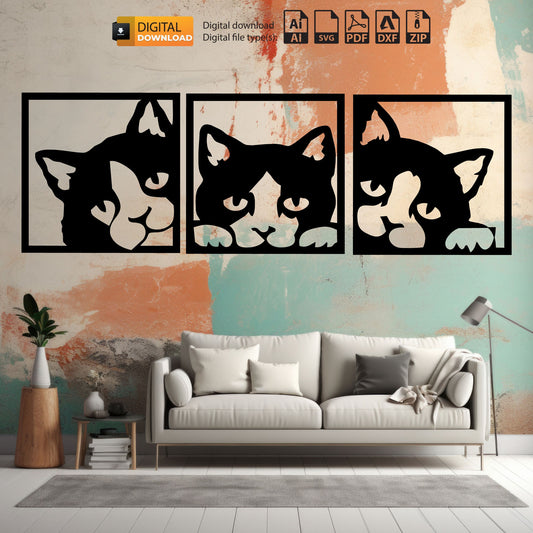 Cat Wallart Decor Svg Laser Cut, Svg, Dxf, CNC Cutting, CNC Router, Digital, Vector Files, Instant Download Svg Dxf Files