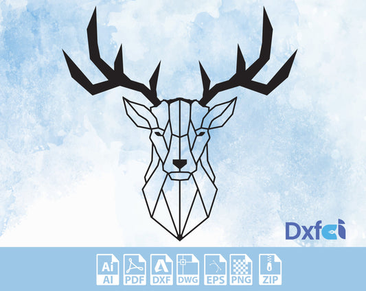 Geometric Deer Portrait DXF file for laser and plasma cut  Deer Svg | Deer Head Svg | Deer Hunting Svg | Hunting Svg Files | Animals Svg