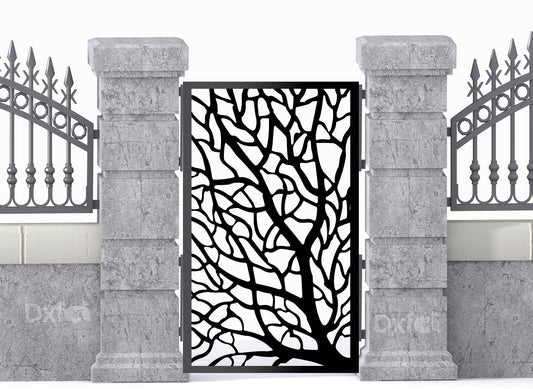 Door Panel Garden tree room divider leaf garden gate Fence Wrought Iron Drawing Door Panel Dxf Svg #2559