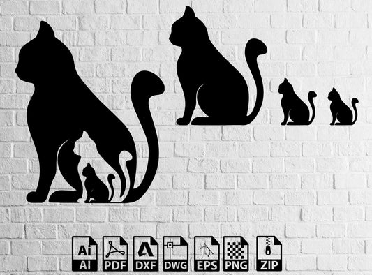 Cat Wall Decor Vector Files Ai Pdf and Dxf Ready Drawings for Laser Cutting , Lightburn ,Circut
