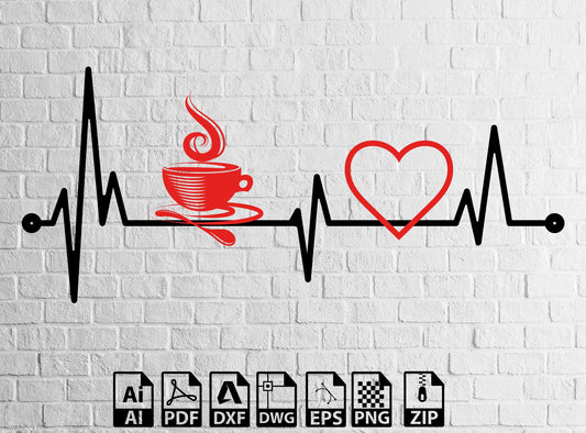 Coffee Metal Wall Art Svg Room Large Wall Art,  Coffee Bar Sign, Coffee Lover Gift, Heart Beat Metal Wall Decor,Gift Svg Wall Hanging