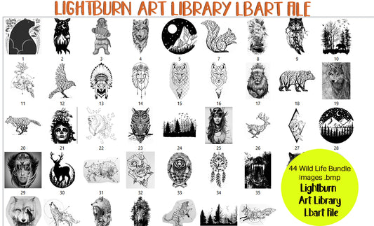 44 Wild Life Bundle scan file Lightburn Art Library Lbart File For Laser Engrave,nature woman, nature rabbit, rose ,bear mountain