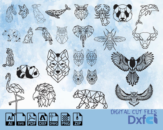 Geometric Animal Svg 28+ Bundle ,Polygonal animals svg Dxf,Geometric polygon svg ,polygonal  tshirt,Files vector Laser Cutting File