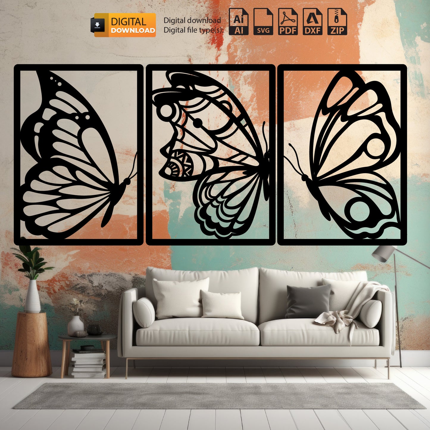 Butterfly SVG, Butterflies DXF, Laser Cut File, Wall Art, Digital Vector Files, Instant Download, Lightburn, Cricut, CNC Cutting