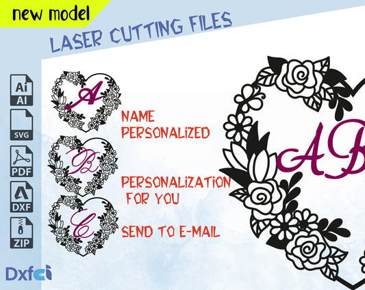 Flower Heart Svg, Custom name Cut Files Heart Svg Heart Wreath Svg, Cut File, Svg File for Girls, Flower Shirt Svg,Personalized Gift