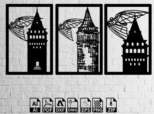 Galata Tower and Hazerfen Wall Decor istanbul Wall Art , Lightburn ,Circut