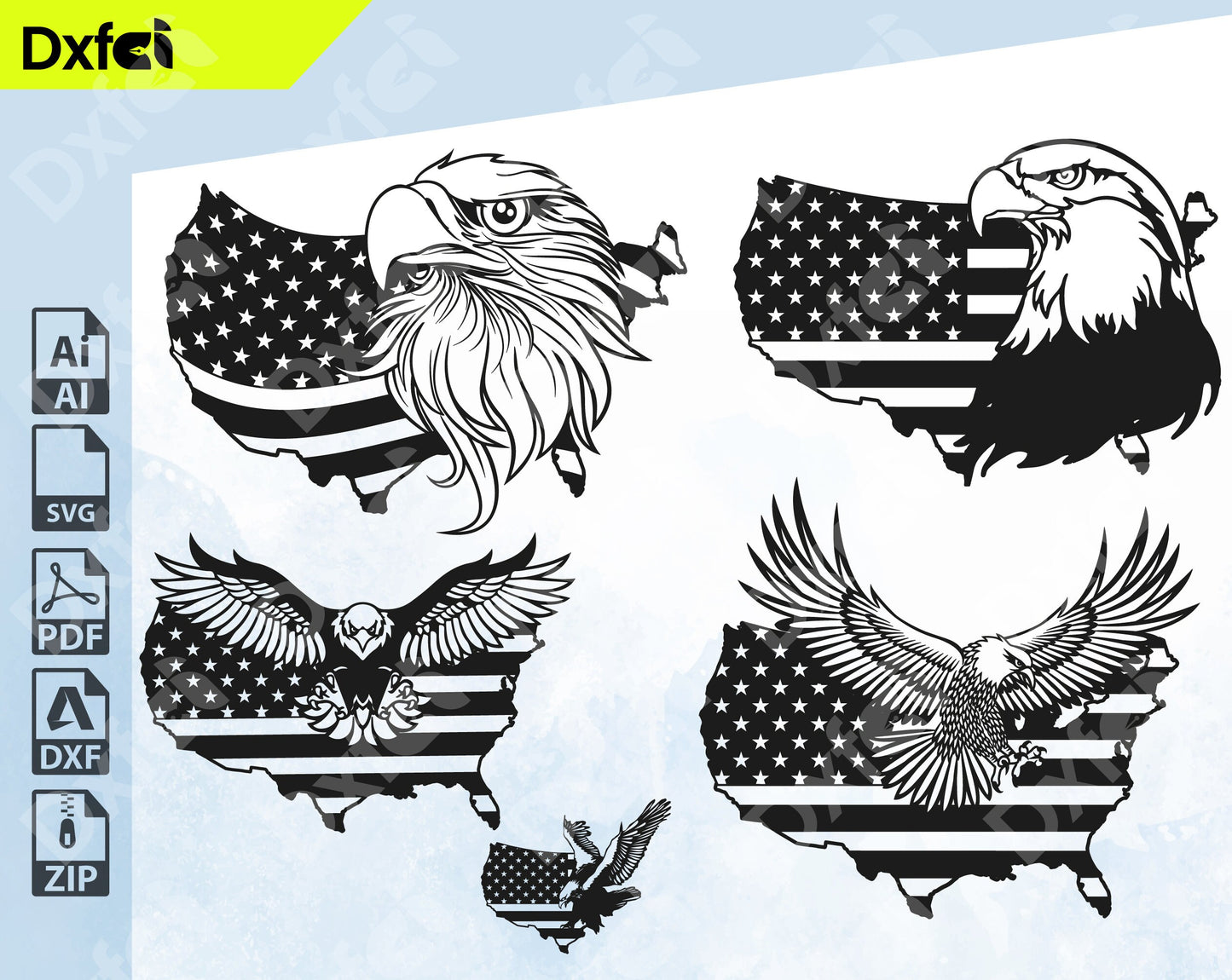 Eagle Flag Usa Svg United States -Usa 5Pcs SVG/DXF - LaserCut Files Digital Download