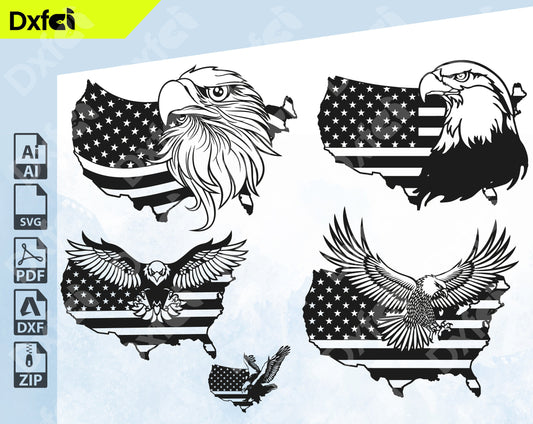 Eagle Flag Usa Svg United States -Usa 5Pcs SVG/DXF - LaserCut Files Digital Download