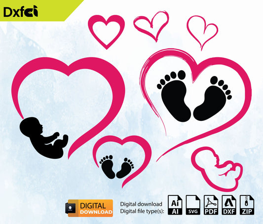 Baby Gift Heart Baby Shower Feet, Baby Shower Png SVG, Baby's Foot SVG, Baby Footprints SVG, Instant