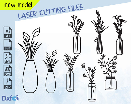 Flower Wallart SVG file bundle, Flower SVG files, Flower cut files, Floral Vase, Flower Bouquet Svg, Vase cut file, Floral Clipart,