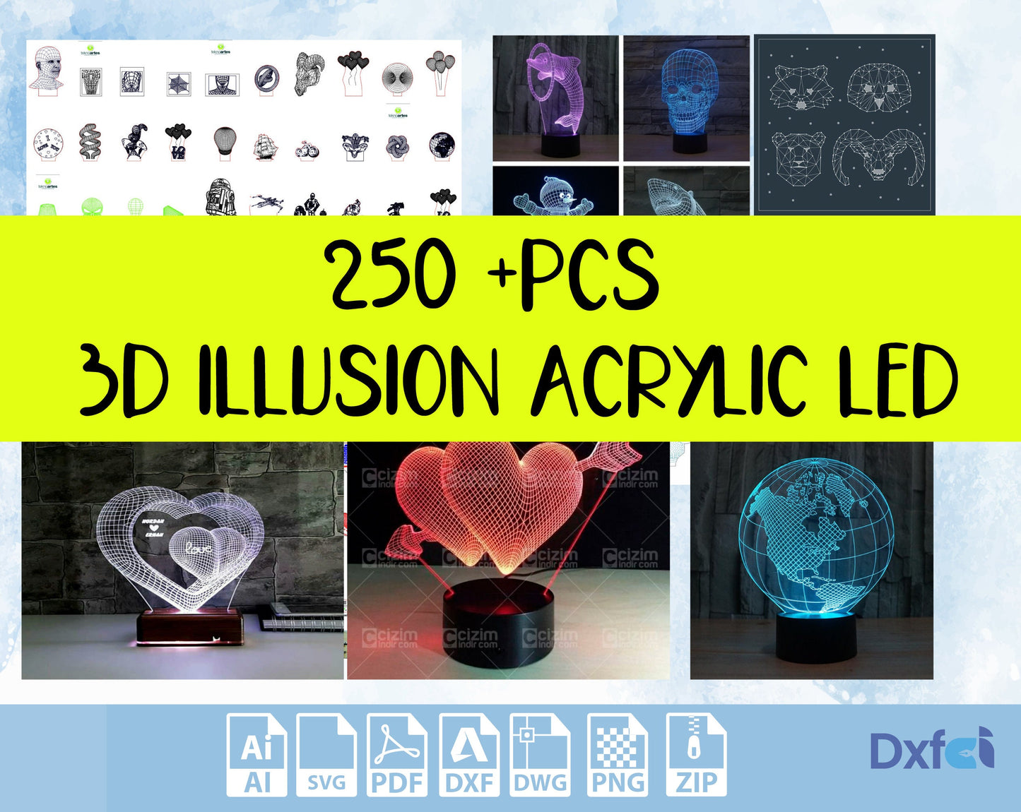 250+ Acrylic Illusion 3d Led Lamp Bundle 3D illusion Led big archive Acrylic Led vector SVG ,CDR,DXF 3D led Night Light vector