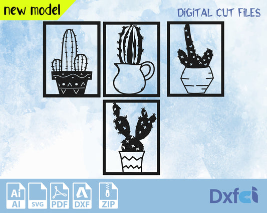 Cactus Svg Potted cactus Dxf Laser Cut Svg Files laser Wall Decor Laser Cut Dxf Files , Lightburn ,Circut