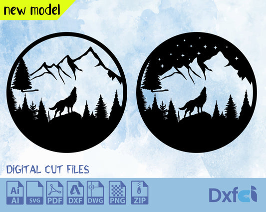 Wolf Svg Mountain Svg Forest Wolf Svg Files CNC Router, Digital, Vector Files