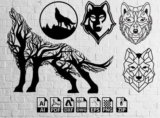 Wolf Svg Wall Decor wolves Dxf Laser Cut, Svg, Dxf, CNC Cutting, CNC Router, Digital, Vector Files