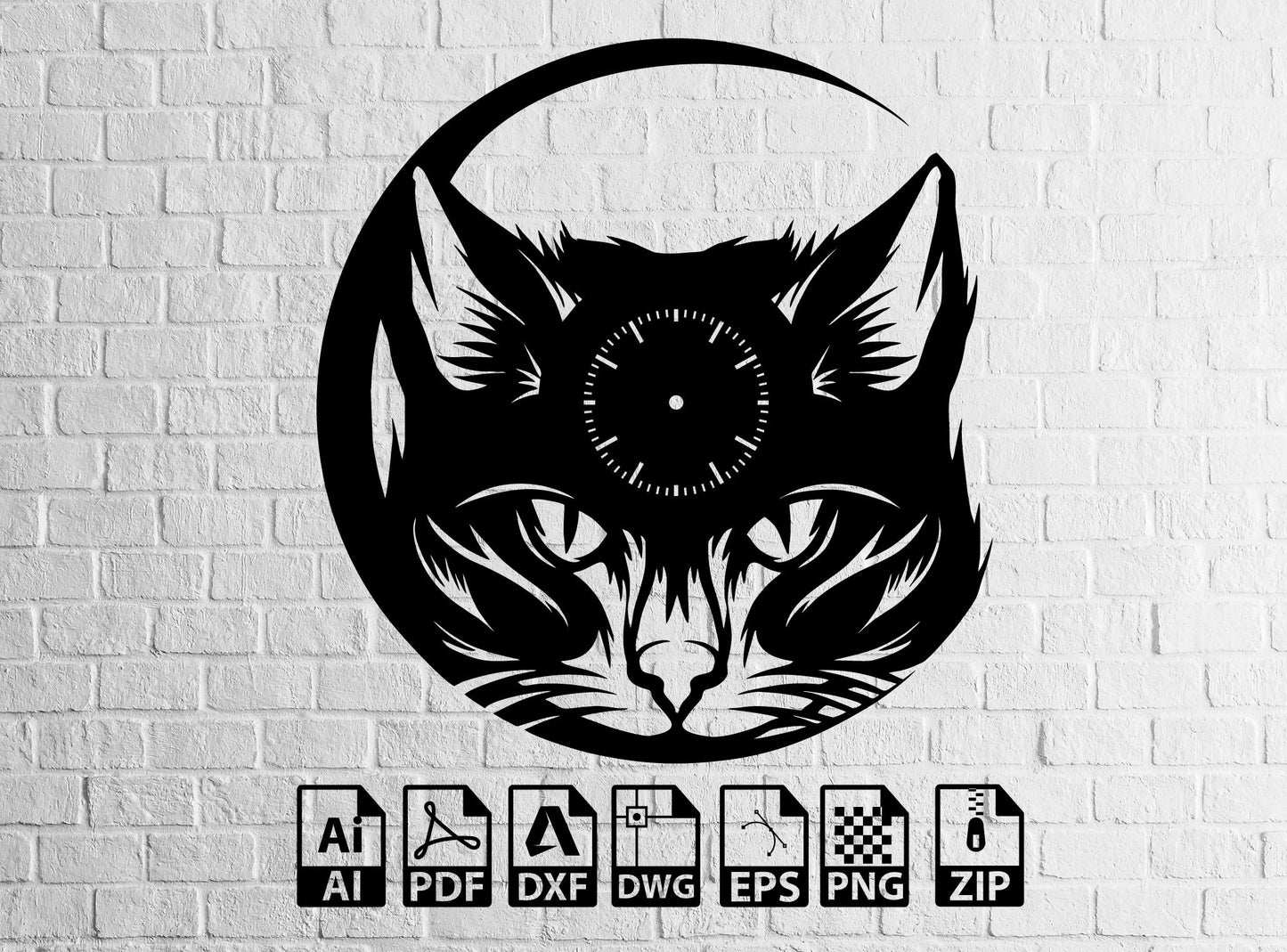 Cat Svg Kedi Svg Wall Clock Black Cat Laser Cut Dxf Glowforge Svg Plan  Digital, Vector Files, Instant Download, Lightburn ,Circut