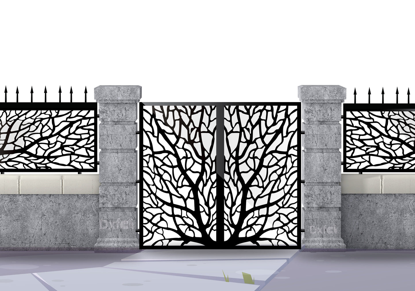 Door Panel Garden tree room divider leaf garden gate Fence Wrought Iron Drawing Door Panel Dxf Svg #2559